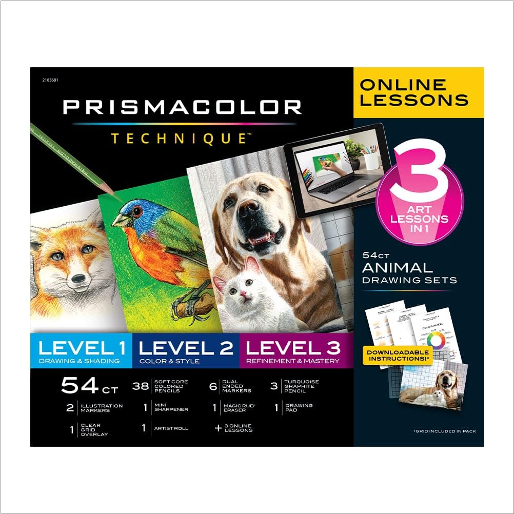 Prismacolor Technique, Art Supplies and Digital Art Lessons, Animal Drawings Set, Level 2, How to Draw Animals with Colored Pencils, Dual-Ended Markers, and More, Bird Drawing Lesson, 27 Count - Image 1